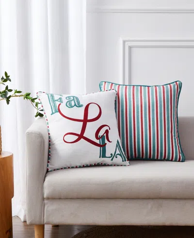 Videri Home Closeout!  Holiday Fa La La Stripe Decorative Pillow Set, 18" X 18" In Red,green