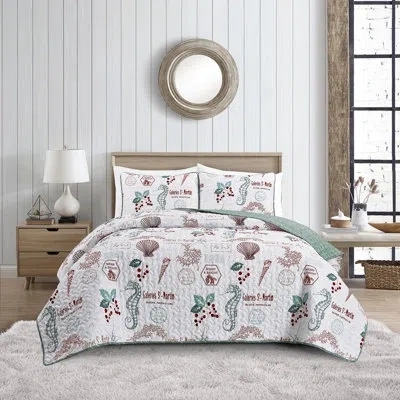 Videri Home Holiday Writing Quilt Set In White,red