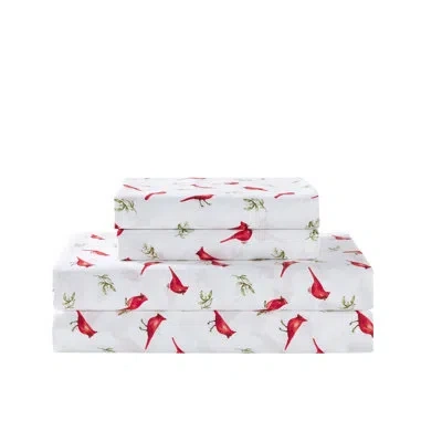 Videri Home Snow Birds Sheet Set In White;red