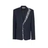 Vidi Blak Men's White / Blue Navy Gabardine Blazer With Leopard Print Lapel In White/blue