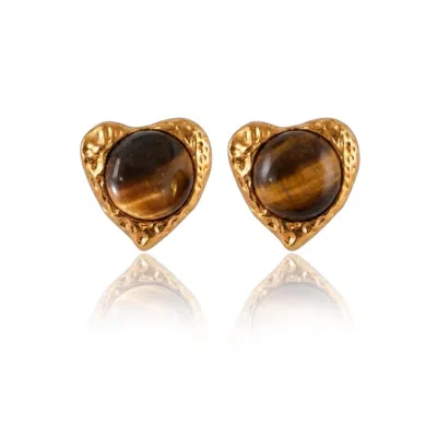 Viea Brown / Gold Lady Heart Earrings In Multi