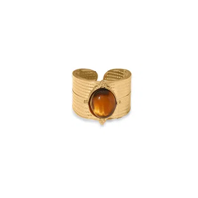 Viea Women's Brown / Gold Sola Tiger Eye Ring In Multi