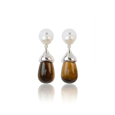 Viea Women's Brown / Gold / White Solis Pearl Drop Earrings