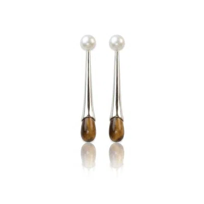 Viea Women's Brown / Gold / White Solis Veil Drop Earrings In Multi