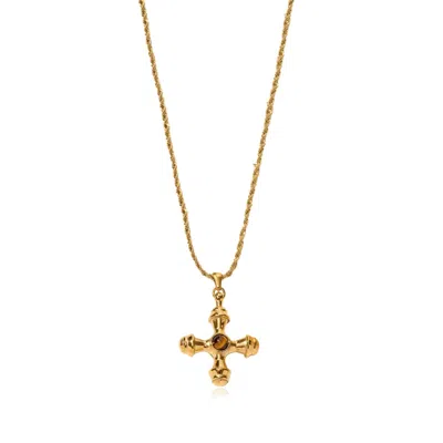 Viea Women's Gold / Brown Chiara Tiger Eye Stone Cross Necklace