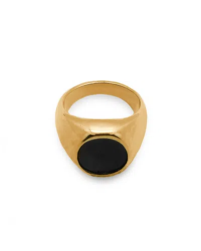 Viea Women's Gold Caro Oval Black Shell Ring