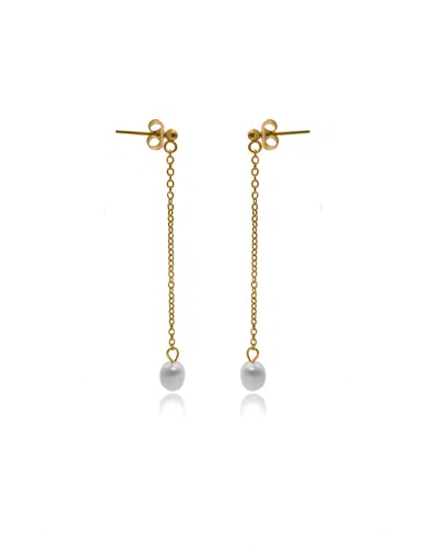 Viea Women's Gold Corine Real Freshwater Long Tassels Drop Pearl Earrings