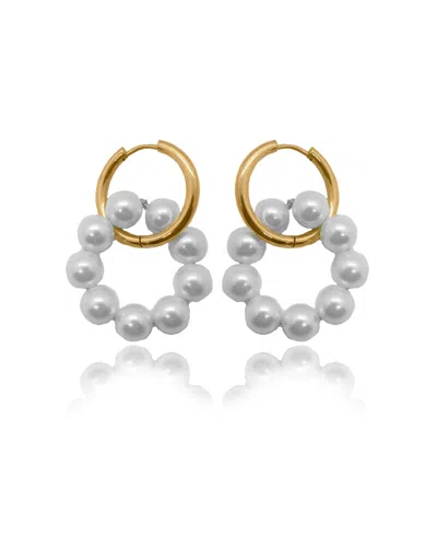 Viea Women's Gold Elise Pearl Double Hoop Earrings