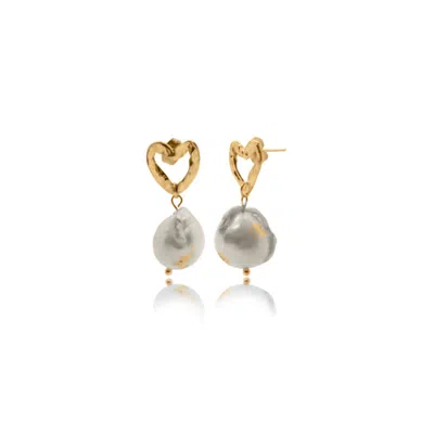 Viea Women's Gold Freya Heart Pearl Enamel Baroque Pearl Earrings