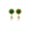 Viea Women's Gold / Green Ivy Enamel & Pearl Vintage Statement Earrings