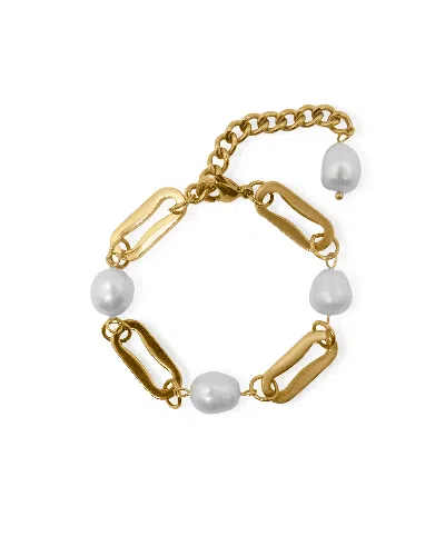 Viea Women's Gold Harriet Freshwater Baroque Pearl Rectangular Link Chain Bracelet