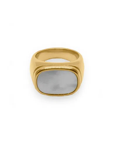 Viea Women's Gold Kai White Shell Signet Ring