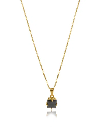 Viea Women's Gold Kamaria Square Black Stone Necklace