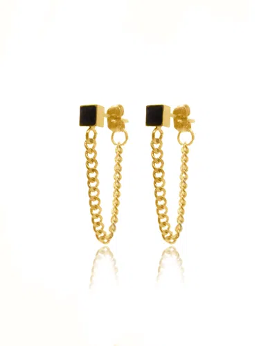 Viea Women's Gold Laurie Black Square Stone Chain Earrings