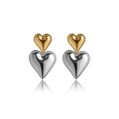 Viea Women's Gold / Silver Sadie Two Tone Statement Heart Shaped Earrings