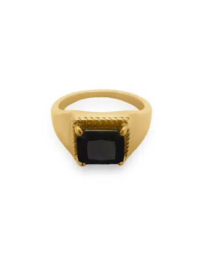 Viea Women's Gold Zephyr Square Black Stone Ring