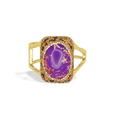 Viea Women's Purple / Black / Yellow Gaia Sculptural Cuff In Gold
