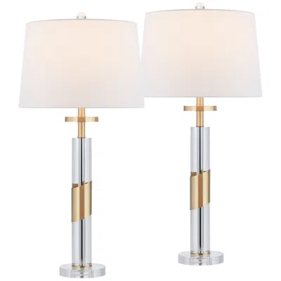 Vienna Full Spectrum Alfred 30 1/2" High Soft Brass And Crystal Column Table Lamp Set Of 2