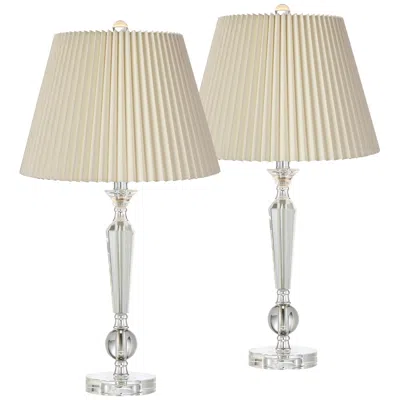 Vienna Full Spectrum Jolie Clear Crystal Modern Table Lamps With Ivory Pleat Shades Set Of 2