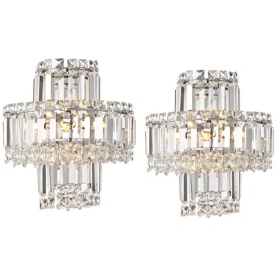 Vienna Full Spectrum Magnificence 12 1/2" High Chrome And Crystal Led Wall Sconce Set Of 2