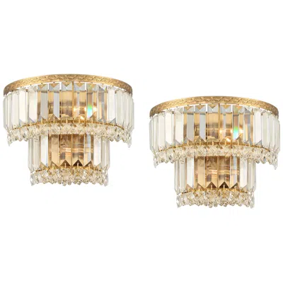 Vienna Full Spectrum Magnificence Gold 10" Wide Crystal Wall Sconce Set Of 2