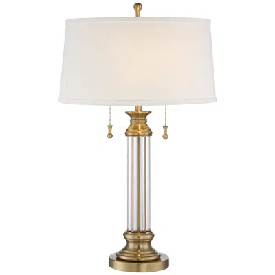 Vienna Full Spectrum Rolland 30" Brass And Glass Column Table Lamp