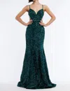 Vienna Prom Backless Sheer Cut Out Sequin Prom Dress In Green In Green