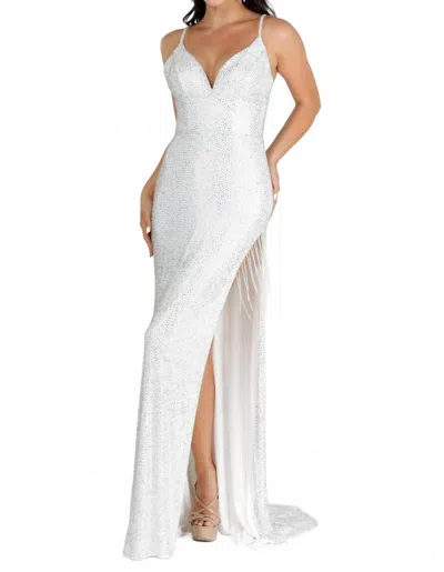 Vienna Prom Glittering Crystal Stones Corset Long Slit Gown In White