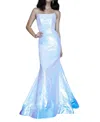 Vienna Prom Iridescent Lace-up Back Mermaid Gown In Light Multi