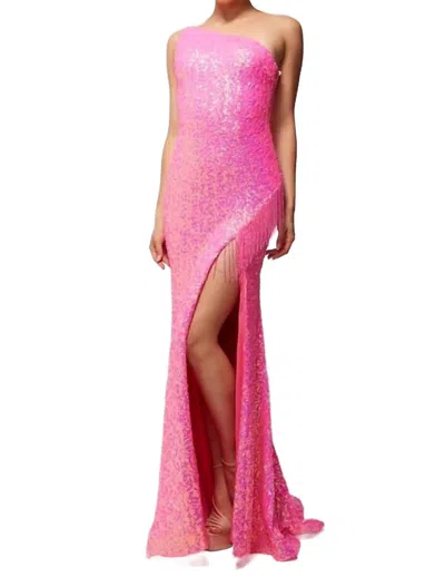 Vienna Prom One Shoulder Prom Dress In Fuschia In Pink