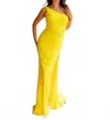 Vienna Prom One Shoulder Sequin Beaded Gown In Yellow In Yellow