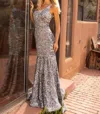 Vienna Prom One Shoulder Sequin Gown With Open Back In Gray