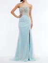 Vienna Prom Sheer Corset High Slit Long Dress In Blue In Blue