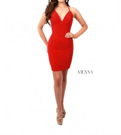 Vienna Prom Spaghetti Strap V-neckline Cocktail Dress In Wine In Red