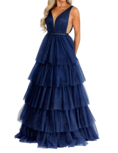 VIENNA PROM TULLE LONG PROM DRESS IN NAVY