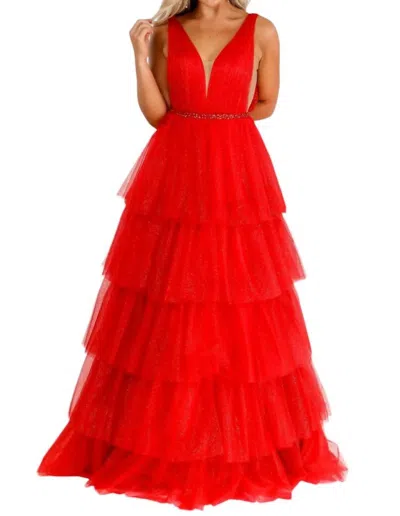 Vienna Prom Tulle Long Prom Dress In Red