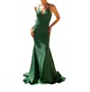 Vienna Prom Twinkling Mermaid Beaded Long Prom Dress In Emerald In Green