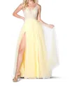 Vienna Prom V-neck With Slit Ballgown In Yellow In Multi