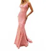 Vienna Prom Velvet Prom Sequins Backless Formal Mermaid Gown In Pink In Pink