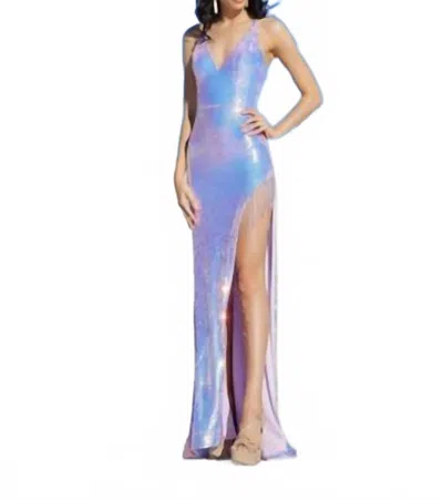 Vienna Prom V-neck Sequin Fit And Flare Dress In Lilac In Purple