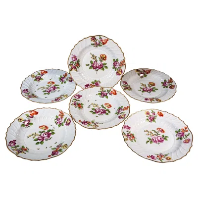 Pre-owned Viennese Imperial Porcelain Manufactory 6 Early Antique Viennese Imperial Porcelain Plates Flower Painting & Gold C 1750 In Gray