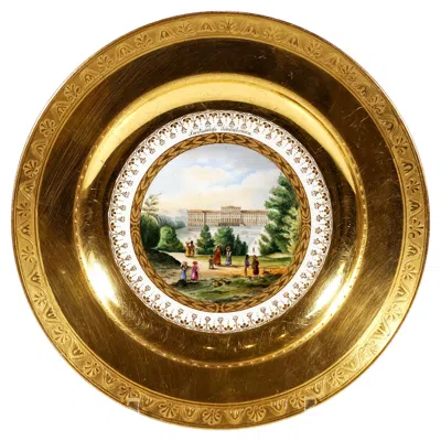 Pre-owned Viennese Imperial Porcelain Manufactory Viennese Imperial Porcelain Plate, Lustschloss Schoenbrunn, Rich Gilding, 1813 In Brown