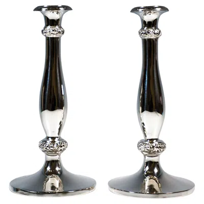 Pre-owned Viennese Manufactory Pair Of Antique Vienna Silver Biedermeier Candle Holders, Christian Sander, 1839