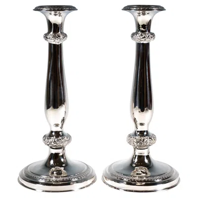 Pre-owned Viennese Manufactory Pair Of Festive Antique Vienna Biedermeier Silver Candle Holders, Dated 1840