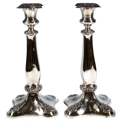 Pre-owned Viennese Manufactory Pair Of Festive Antique Vienna Biedermeier Silver Candle Holders, Dated 1840 In Black