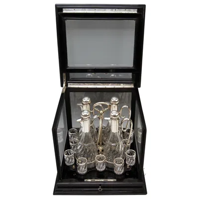 Pre-owned Viennese Manufactory Silver Vienna Liqueur Set Decanters Glasses Sixteen Pieces Showcase Made 1905 In Black
