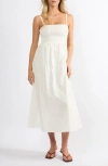 Viens Avec Moi Cove Smocked Bodice Cotton Maxi Sundress In White