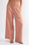 Viens Avec Moi Crinkle Cotton Gauze Wide Leg Pants In Pink