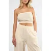 Viens Avec Moi Crinkle Strapless Cotton Gauze Crop Top
