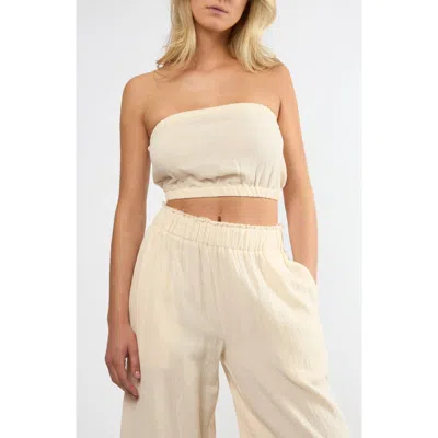 Viens Avec Moi Crinkle Strapless Cotton Gauze Crop Top In White